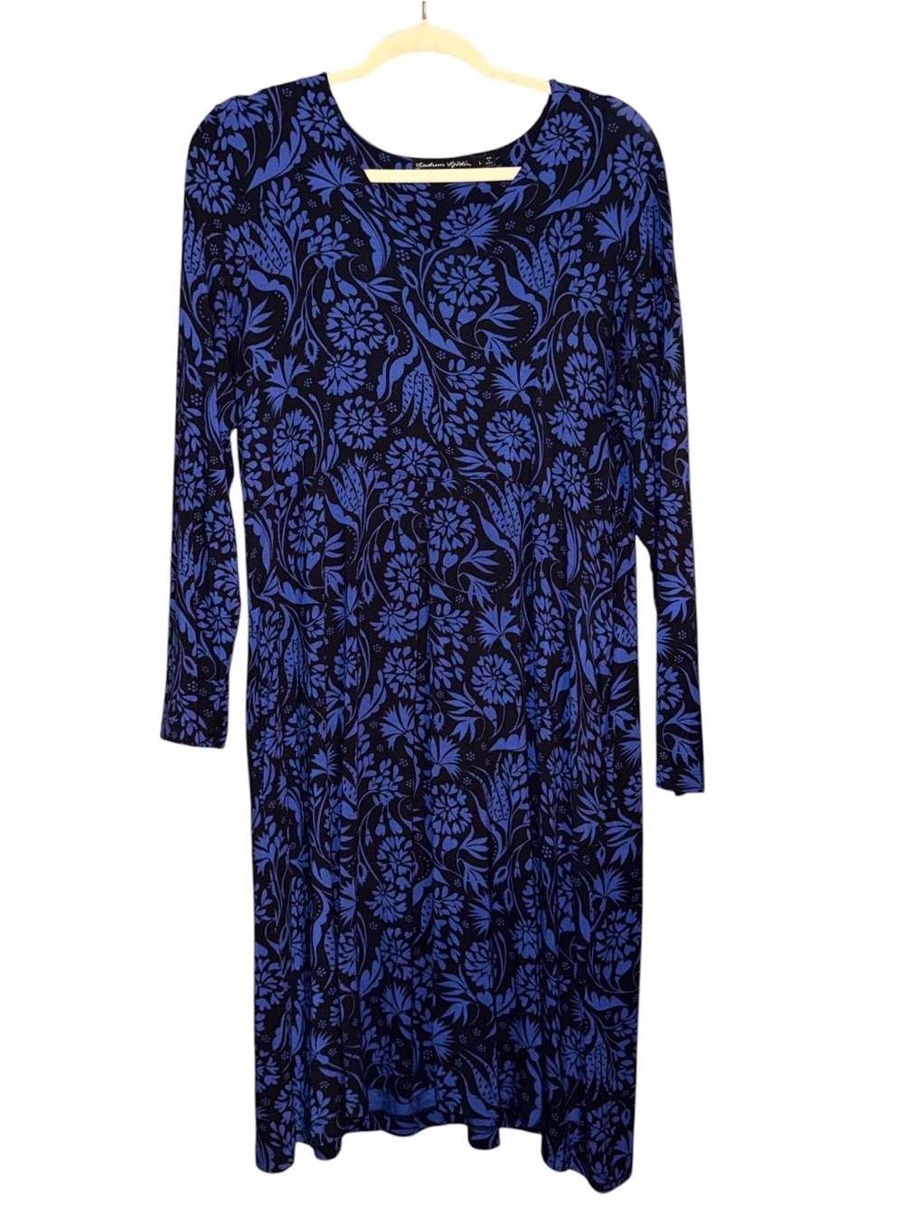 GUDRUN SJODEN Blue Floral Micromodal Stretch Knit Midi Dress Size Large